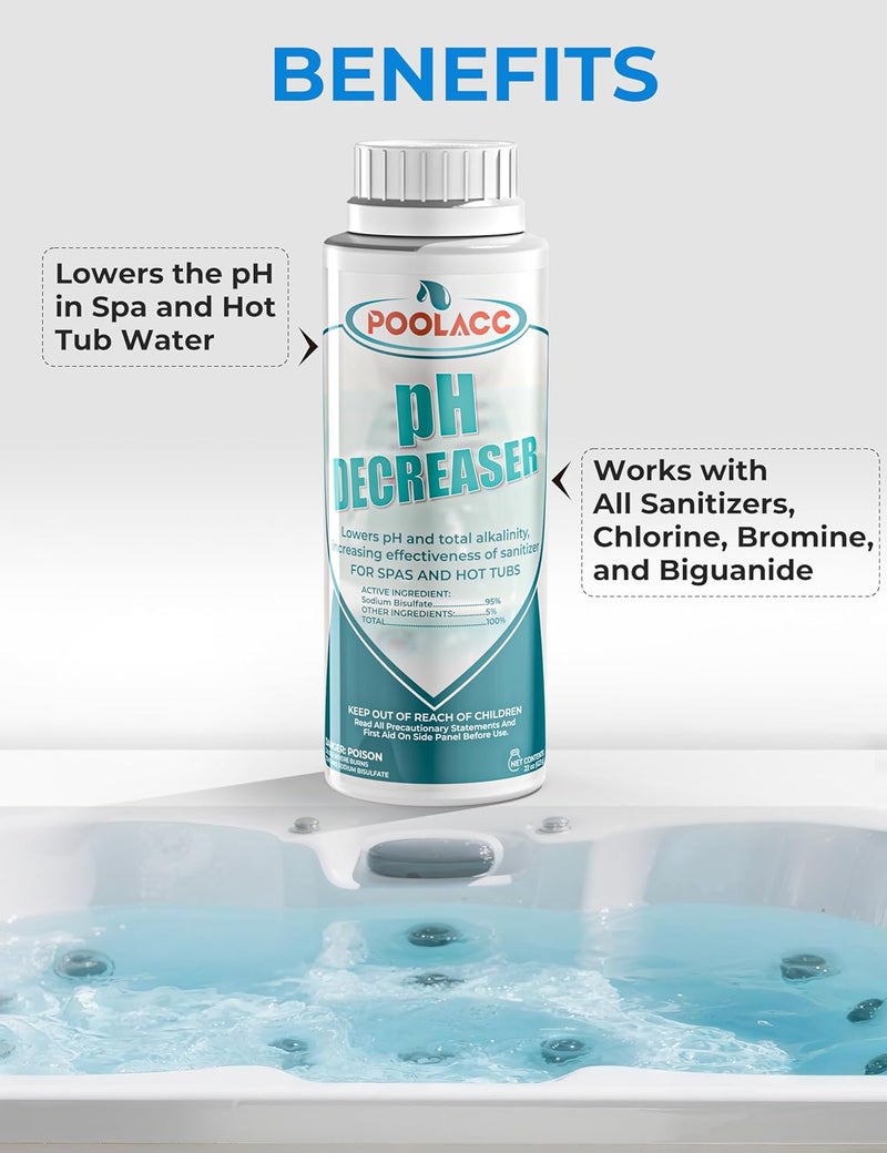 POOLACC pH Decreaser for Hot Tub Spa, Lowers pH and Total Alkalinity, Spa Maintenance Chemicals to Bring TA & pH Levels Down, Fast Acting pH Reducer Works with Any System, 22 oz - Image 3